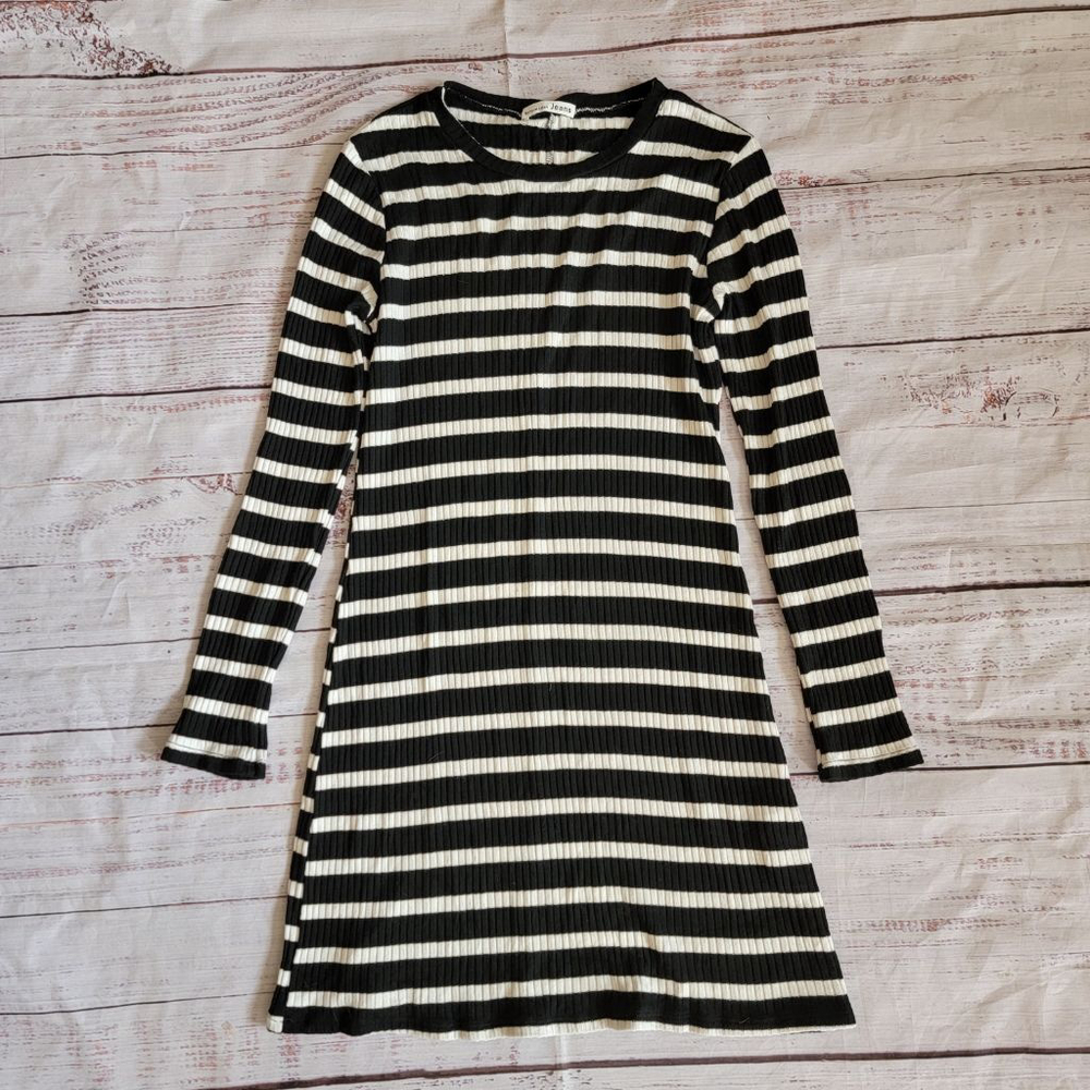 Reformation Jeans Black & White Striped Ribbed Long Sleeve Mini Dress Womens Med - Picture 2 of 6